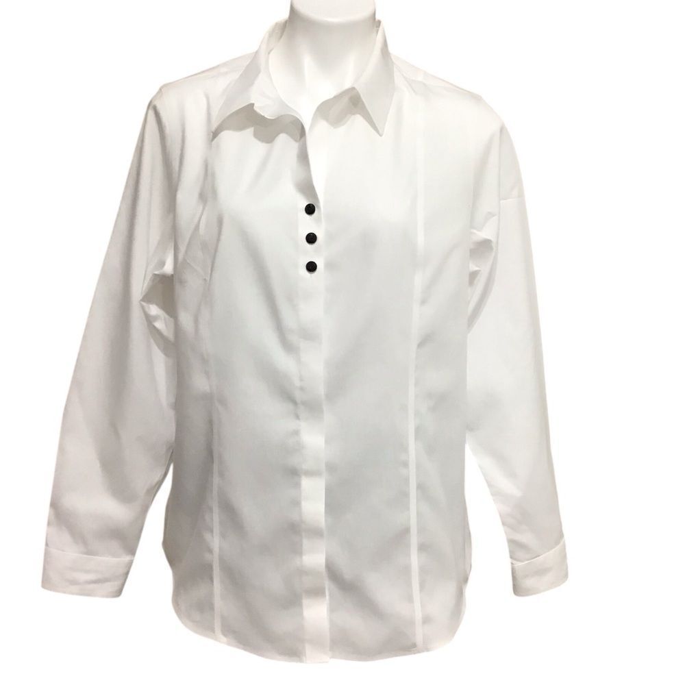 Coldwater Creek White No Iron Classic Long Sleeve Blouse Size Large (14-16)